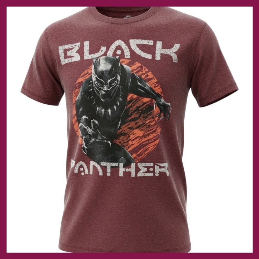 Marvel Black Panther Graphic Tee Burgundy Maroon Heather T-Shirt Mens Small